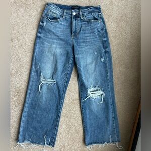 Judy Blue Distressed Wide Leg cropped Blue Jeans women’s size 5/27